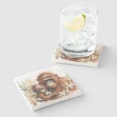 Dessous-de-verre En Pierre Aquarelle Moneky et Baby (Côté)