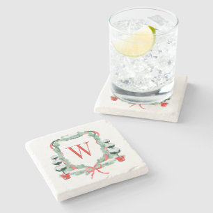 Dessous-de-verre En Pierre Aquarelle Noël Topio Cimier Monogramme