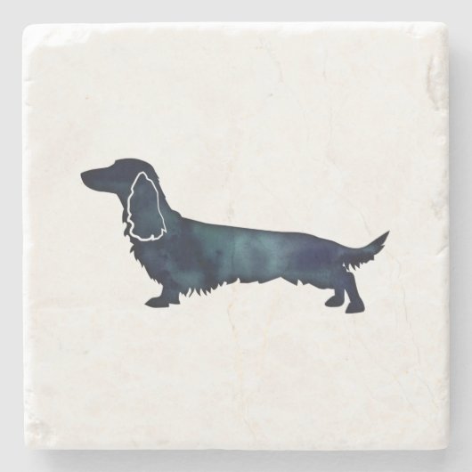 Dessous-de-verre En Pierre Aquarelle noire longue hailée Dachshund (Devant)