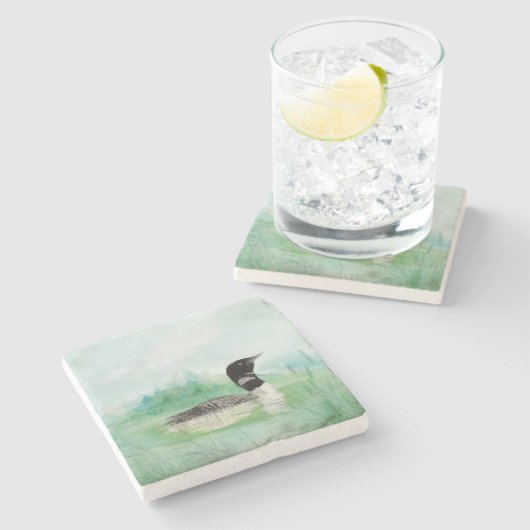 Dessous-de-verre En Pierre Aquarelle Oiseau commun Loon Nature Art (Côté)