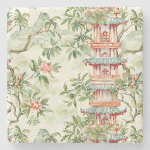 Dessous-de-verre En Pierre Aquarelle Pagode asiatique dans paysage verdoyant