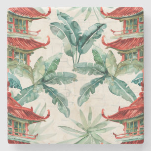 Dessous-de-verre En Pierre Aquarelle Pagode asiatique dans paysage verdoyant