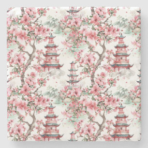Dessous-de-verre En Pierre Aquarelle Pagode chinoise - Fleurs de cerisiers (1