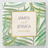 Dessous-de-verre En Pierre Aquarelle Palm Feuille Mariage Date Cadeau (Devant)