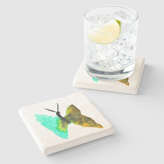 Dessous-de-verre En Pierre Aquarelle papillon aqua joli (Côté)