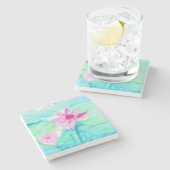 Dessous-de-verre En Pierre Aquarelle Pastel Rose Lotus Fleurs (Côté)