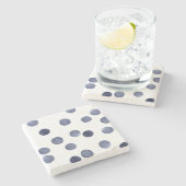 Dessous-de-verre En Pierre Aquarelle. Point de polka bleu. (Côté)