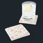 Dessous-de-verre En Pierre Aquarelle romantique Peonies blanches Motif floral<br><div class="desc">Dessous de verre élégant et romantique avec des pivoines roses,  des roses et des accents floraux. Ce dessous de verre à motifs floraux sera un accent parfait.</div>