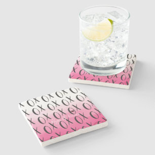 Dessous-de-verre En Pierre Aquarelle rose Ombre Coeur noir XOXO
