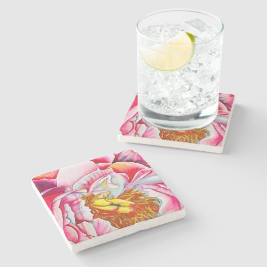 Dessous-de-verre En Pierre Aquarelle rose Peony (Côté)