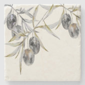 Dessous-de-verre En Pierre Aquarelle rustique Branche d'olive (Devant)