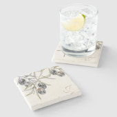 Dessous-de-verre En Pierre Aquarelle rustique Monogramme de la branche d'oliv (Côté)