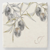 Dessous-de-verre En Pierre Aquarelle rustique Monogramme de la branche d'oliv (Devant)