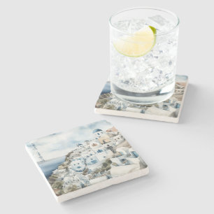 Dessous-de-verre En Pierre Aquarelle Santorin Grèce