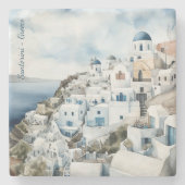Dessous-de-verre En Pierre Aquarelle Santorin Grèce (Devant)