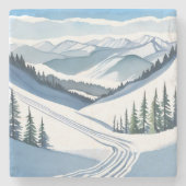 Dessous-de-verre En Pierre Aquarelle Ski Mountain (Devant)