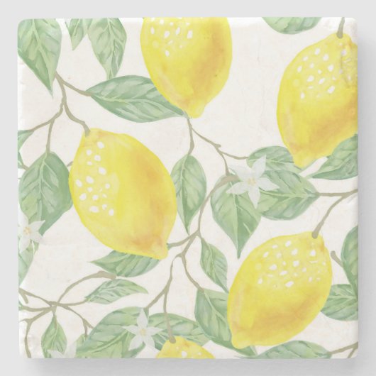 Dessous-de-verre En Pierre Aquarelle tendance citron florale (Devant)