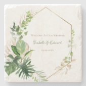 Dessous-de-verre En Pierre Aquarelle Tropical Vert & Or Feuilles Palm (Devant)