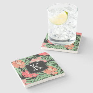 Dessous-de-verre En Pierre Aquarelle tropicale botanique avec monogramme
