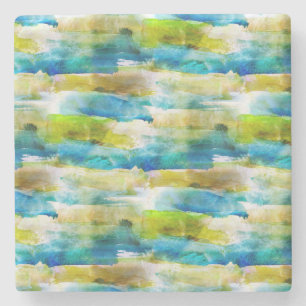 Dessous-de-verre En Pierre Aquarelle vert abstrait, bleu