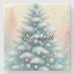 Dessous-de-verre En Pierre Aquarelle vintage Arbre de Noël et ornements