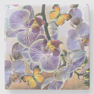 Dessous-de-verre En Pierre Aquarelle vintage blanc pourpre rose orchidée