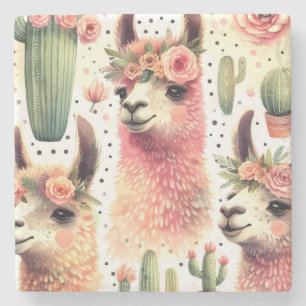 Dessous-de-verre En Pierre Aquarelle vintage Cute Llama
