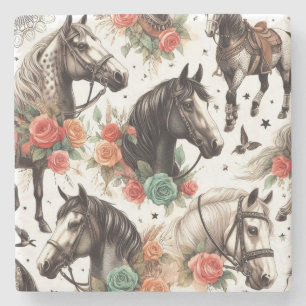 Dessous-de-verre En Pierre Aquarelle vintage Peinture Cheval sans joint