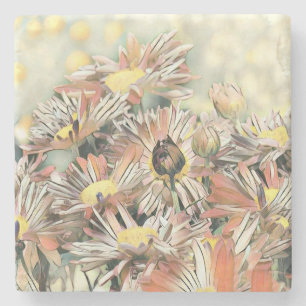 Dessous-de-verre En Pierre Aquarelle vintage Peinture Jaune Orange Fleurs