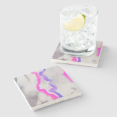 Dessous-de-verre En Pierre Aquarelle violet et rose Abstrait (Côté)