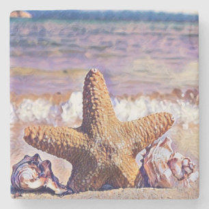 Dessous-de-verre En Pierre Aquarelle violette Coquillages d'étoiles de mer Pe