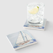Dessous-de-verre En Pierre aquarelle voilier (Côté)