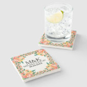 Dessous-de-verre En Pierre Aquarelles colorées Cadre fleuri (Côté)