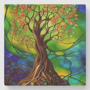 Dessous-de-verre En Pierre Arbre coloré de la vie Vitrail Look II