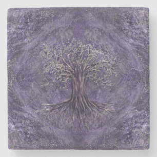 Dessous-de-verre En Pierre Arbre de la vie - améthyste et argent de Yggdrasi