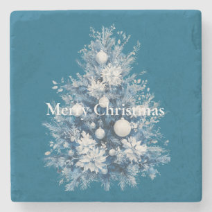 Dessous-de-verre En Pierre Arbre de Noël blanc bleu
