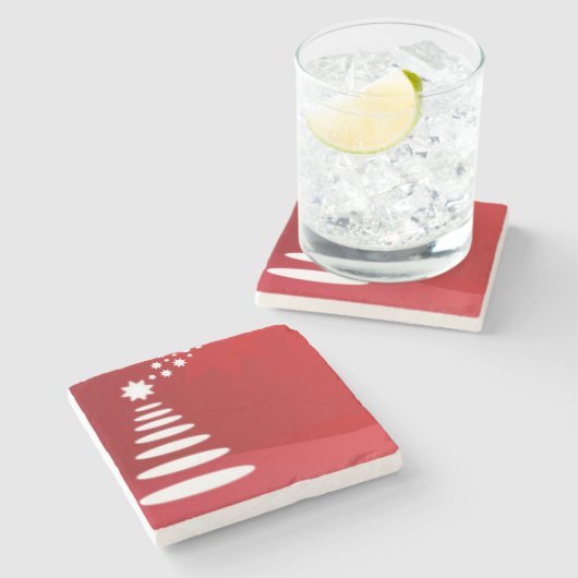 Dessous-de-verre En Pierre Arbre de Noël d'art moderne en rouge (Côté)