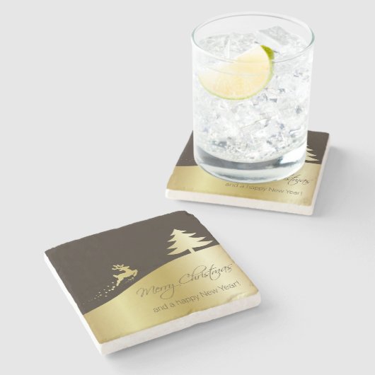 Dessous-de-verre En Pierre Arbre de Noël doré avec rennes (Côté)