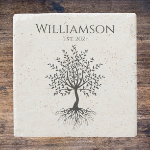 Dessous-de-verre En Pierre Arbre de Vie Monogramme Rustique