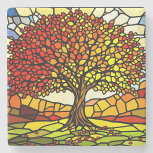 Dessous-de-verre En Pierre Arbre de Vie Mosaïque de Verre Brisé Couleurs d'Au