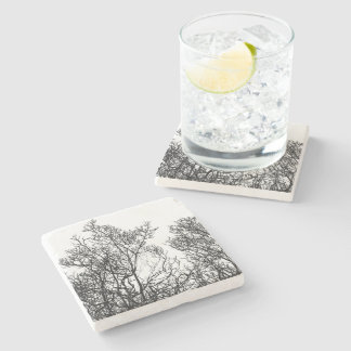 Dessous-de-verre En Pierre Arbre détaillé noir et blanc vintage