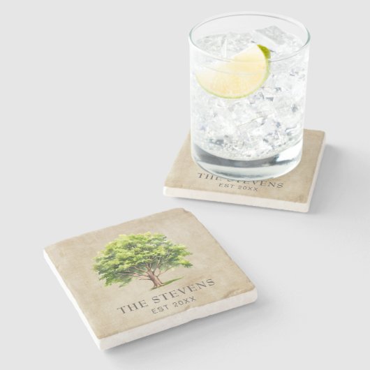 Dessous-de-verre En Pierre Arbre rustique aquarelle (Côté)