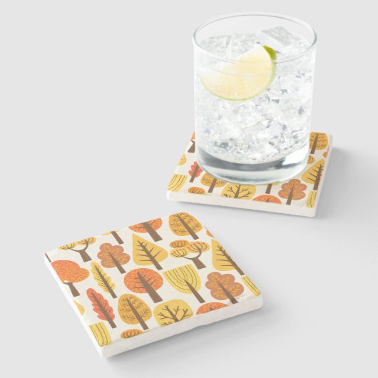 Dessous-de-verre En Pierre Arbres d'automne, motif sans soudure. (Côté)