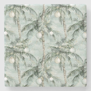 Dessous-de-verre En Pierre Arbres de Noël Palmiers Tropicaux Verts