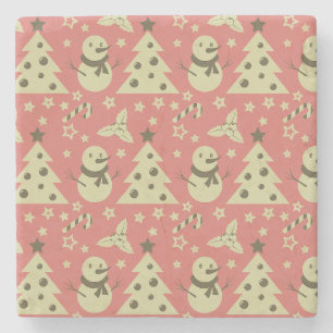 Dessous-de-verre En Pierre Arbres de Noël rétro houx baie étoile canne à sucr