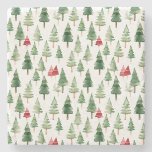 Dessous-de-verre En Pierre Arbres de Noël verts rouges