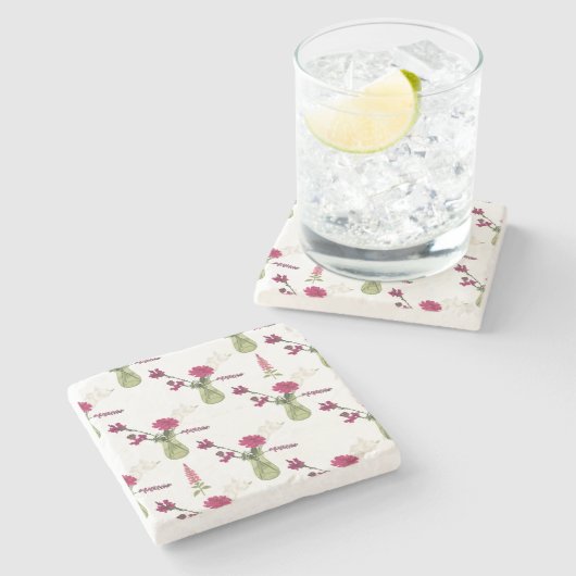 Dessous-de-verre En Pierre Arrangement exotique de fleurs dans le verre (Côté)