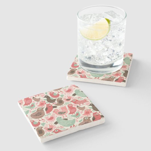 Dessous-de-verre En Pierre arrière - plan avec les oiseaux mignons (Côté)