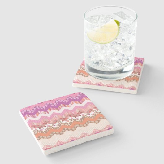 Dessous-de-verre En Pierre arrière - plan de zigzag rose (Côté)