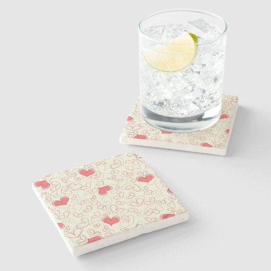 Dessous-de-verre En Pierre Arrière - plan mignon de coeurs (Côté)